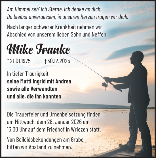 Traueranzeige von Mike Franke von MO Oderld.-Echo