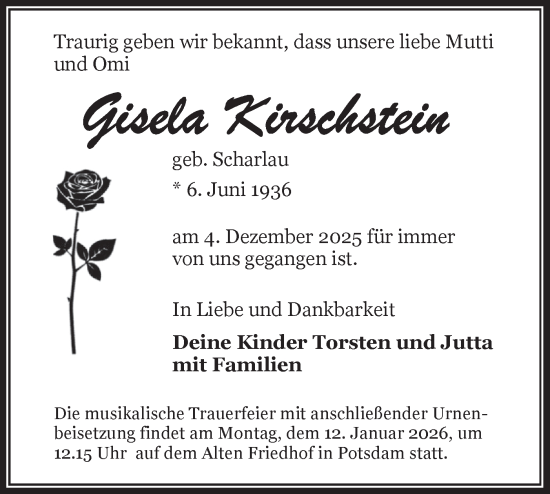 Traueranzeige von Mutti  von Blickpunkt Potsdam/Werder