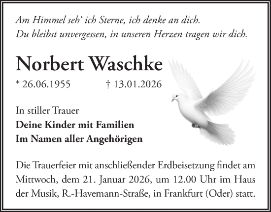 Traueranzeige von Norbert Waschke von Märkische Oderzeitung