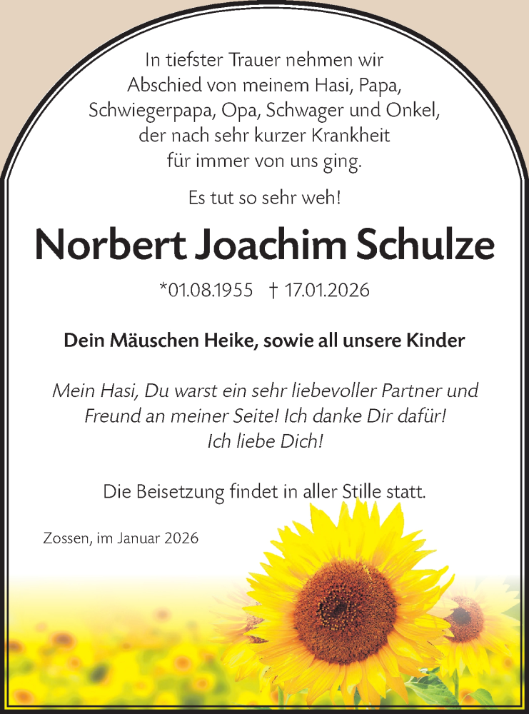  Traueranzeige für Norbert Joachim Schulze vom 24.01.2026 aus Blickpunkt Ludwigsfelde/Zossen