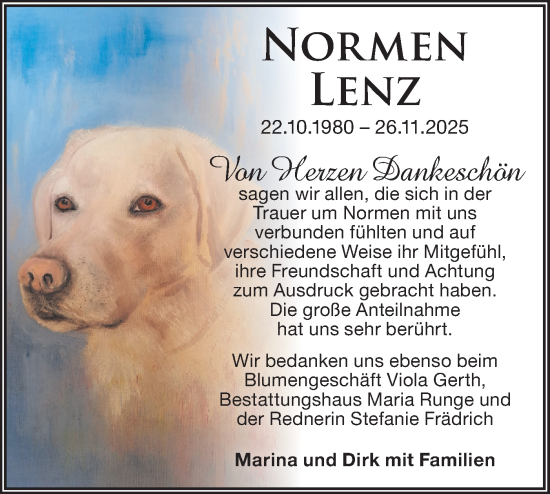 Traueranzeige von Normen Lenz von Märkische Oderzeitung