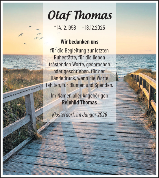 Traueranzeige von Olaf Thomas von Märkische Oderzeitung