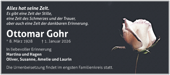 Traueranzeige von Ottomar Gohr von Märkische Oderzeitung