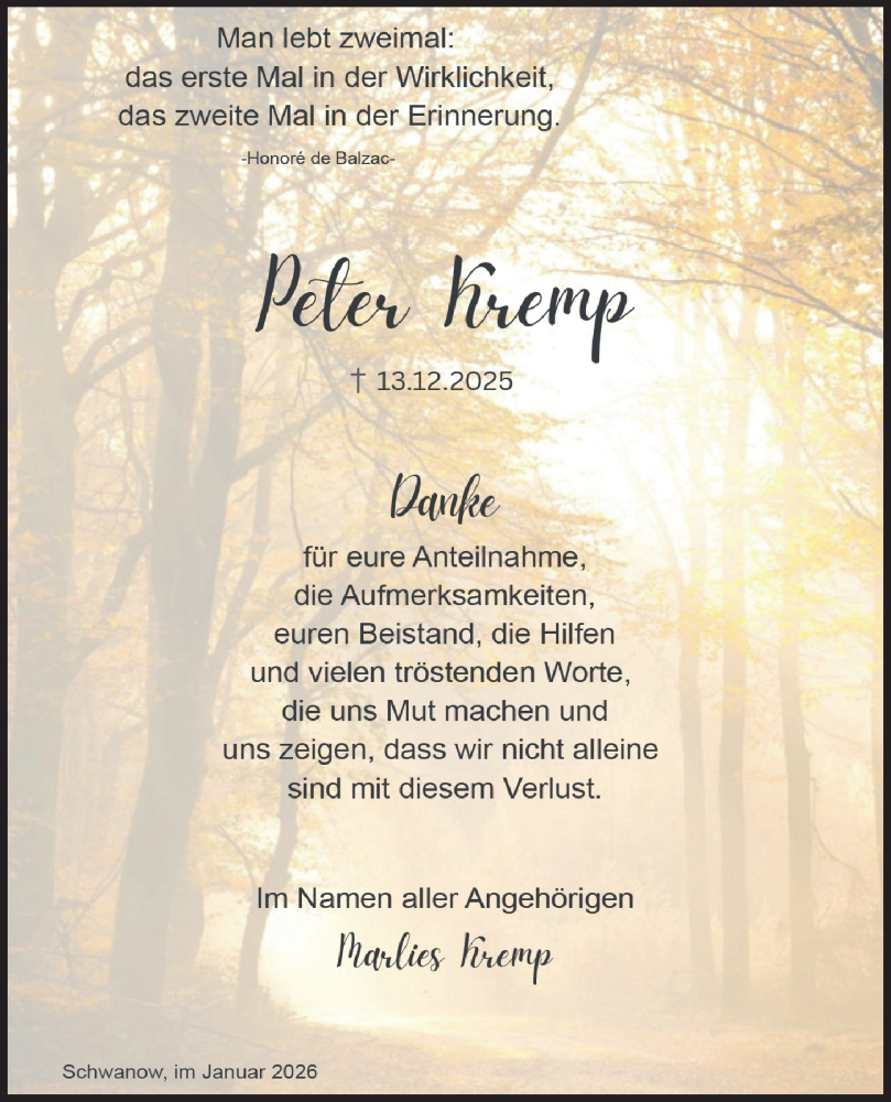  Traueranzeige für Pele Fier vom 24.01.2026 aus Märkische Oderzeitung