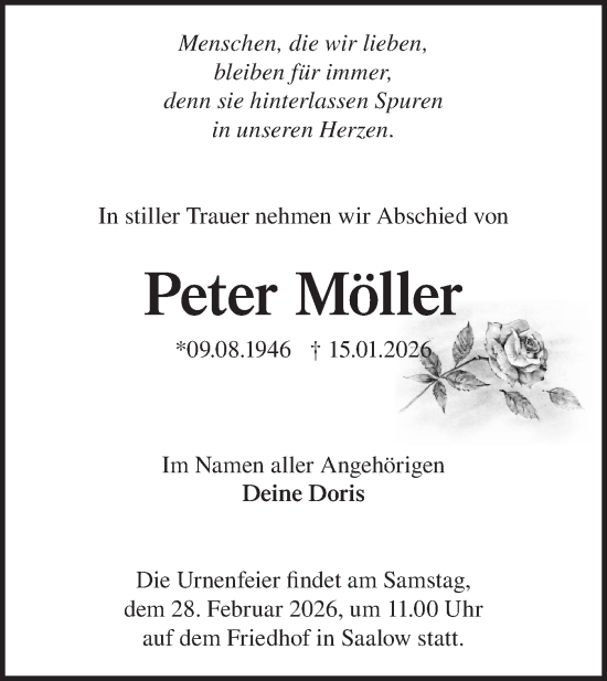 Traueranzeige von Peter Möller von Blickpunkt Ludwigsfelde/Zossen