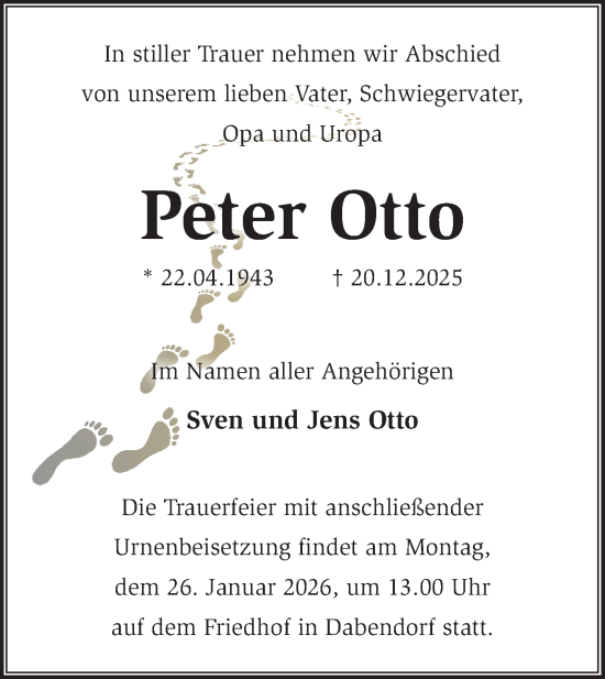 Traueranzeige von Peter Otto von Blickpunkt Ludwigsfelde/Zossen