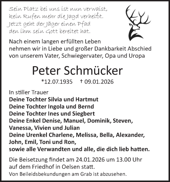 Traueranzeige von Peter Schmücker von Märkische Oderzeitung