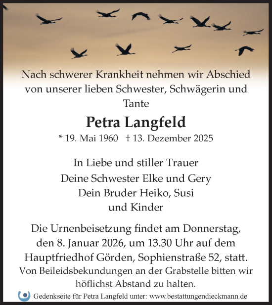 Traueranzeige von Petra Langfeld von Märkische Oderzeitung