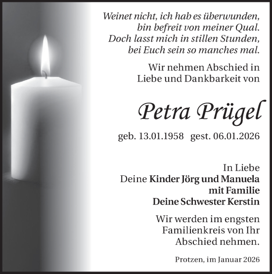 Traueranzeige von Petra Prügel von Märkische Oderzeitung