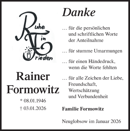 Traueranzeige von Rainer Formowitz von Märkische Oderzeitung