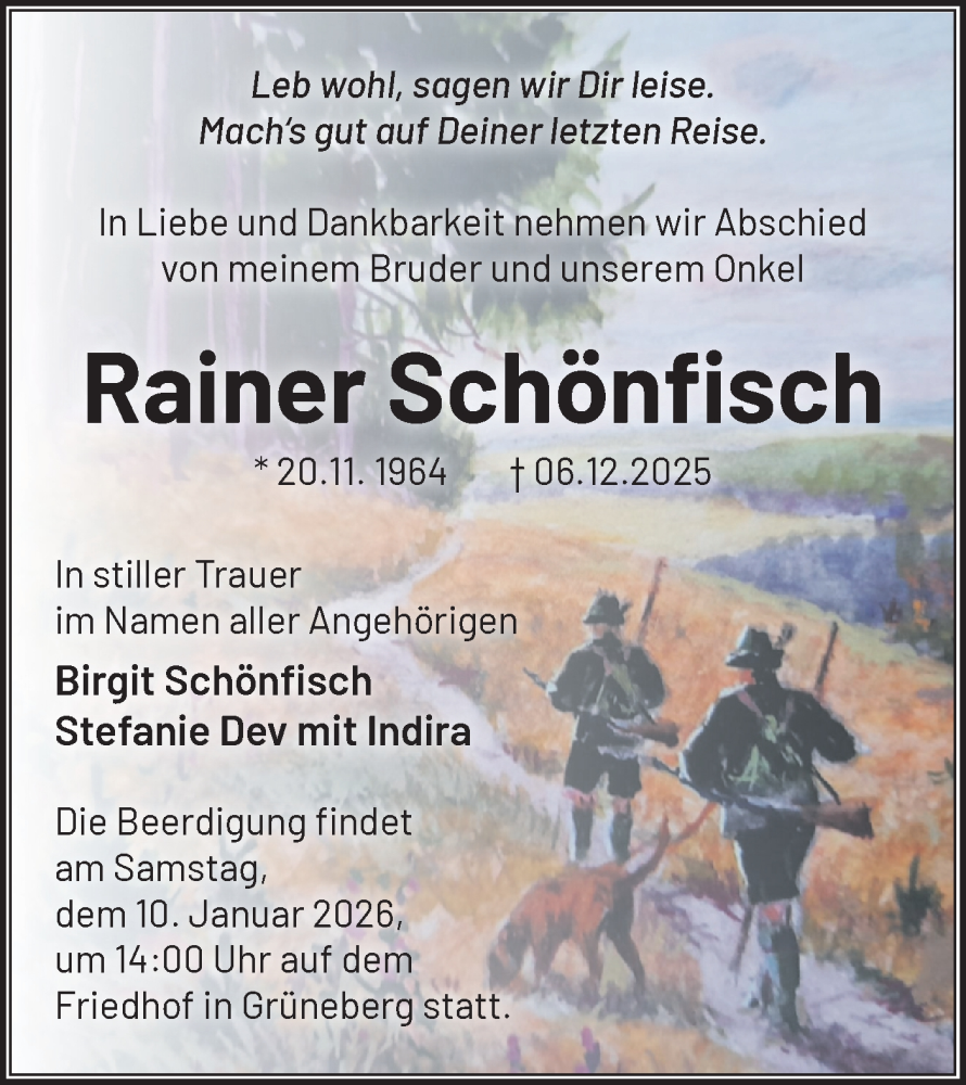  Traueranzeige für Rainer Schönfisch vom 03.01.2026 aus Märkische Oderzeitung