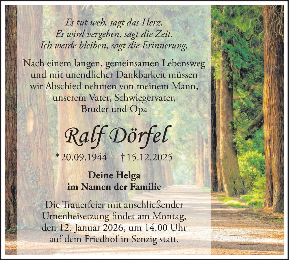  Traueranzeige für Ralf Dörfel vom 03.01.2026 aus Blickpunkt Königs Wusterhausen