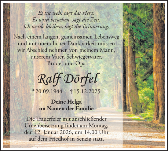 Traueranzeige von Ralf Dörfel von Blickpunkt Königs Wusterhausen