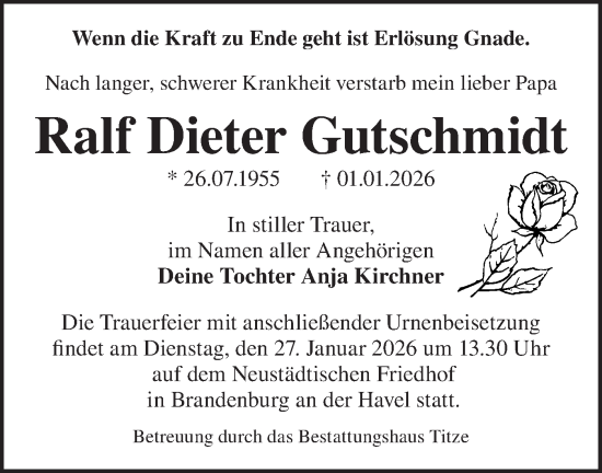 Traueranzeige von Ralf Dieter Gutschmidt von Märkische Oderzeitung
