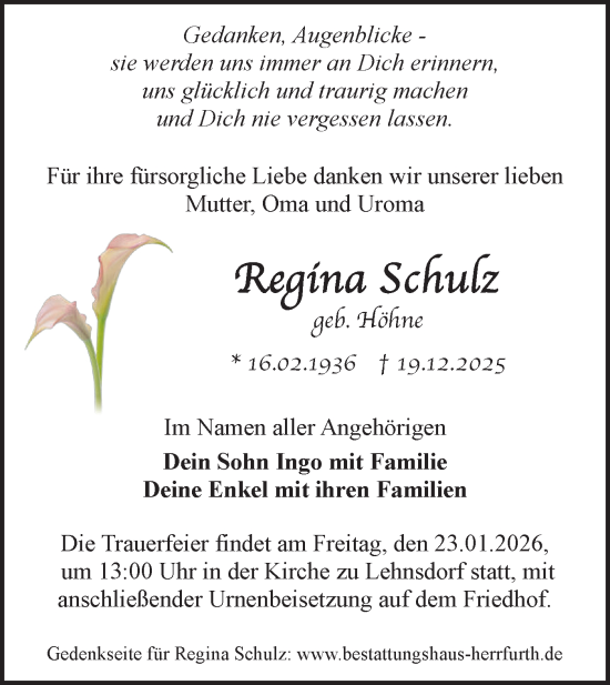 Traueranzeige von Regina Schulz von Märkische Oderzeitung