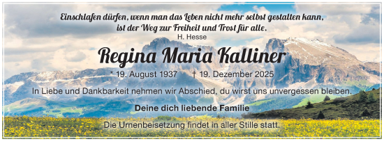 Traueranzeige von Regina Maria Kalliner von Märkische Oderzeitung