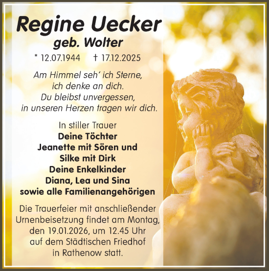 Traueranzeige von Regine Uecker von Märkische Oderzeitung