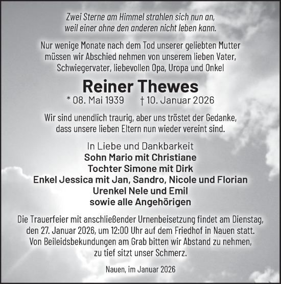Traueranzeige von Reiner Thewes von Märkische Oderzeitung