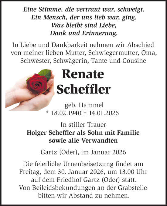 Traueranzeige von Renate Scheffler von MO Uckerm.-Anz.