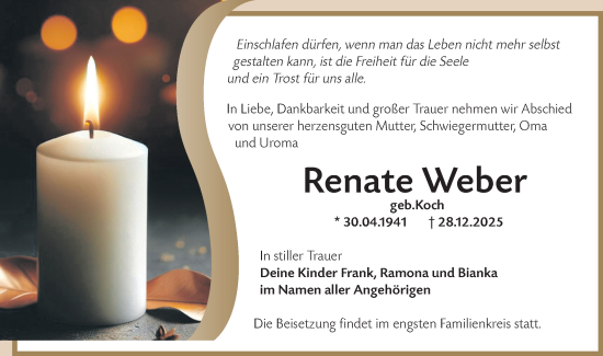 Traueranzeige von Renate Weber von Blickpunkt Jüterbog/Luckenwalde