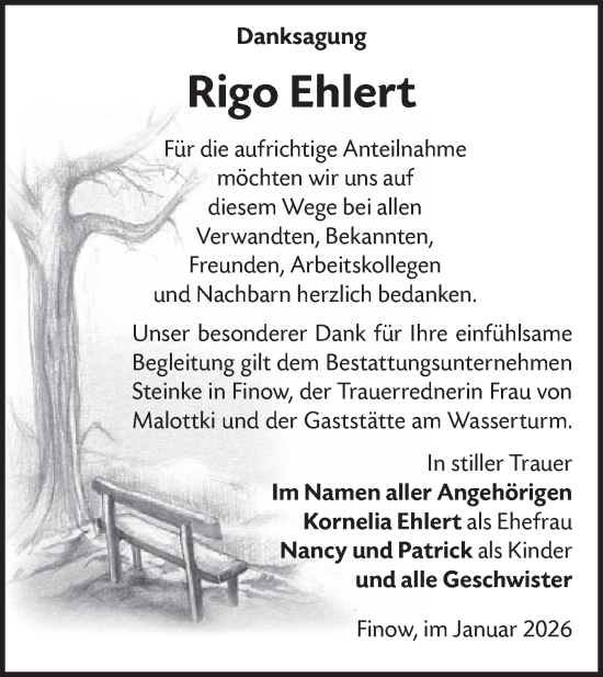 Traueranzeige von Rigo Ehlert von Märkische Oderzeitung