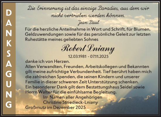 Traueranzeige von Robert Lniany von Märkische Oderzeitung