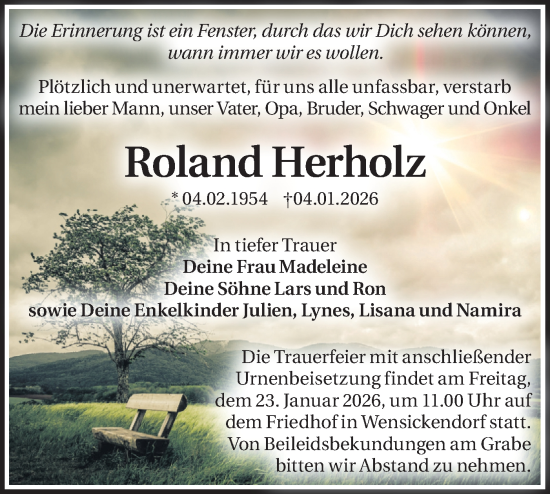 Traueranzeige von Roland Herholz von Märkische Oderzeitung