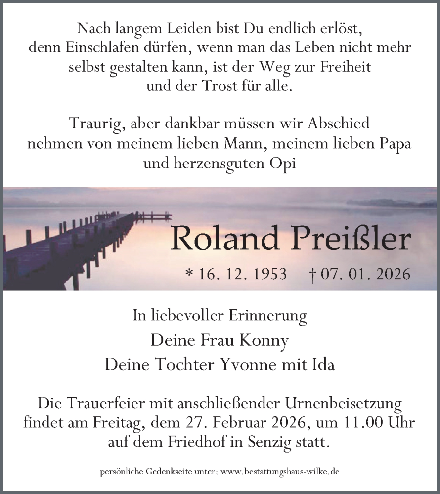  Traueranzeige für Roland Preißler vom 31.01.2026 aus Blickpunkt Königs Wusterhausen
