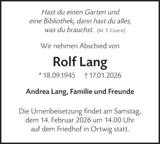Traueranzeige von Rolf Lang von MO Oderld.-Echo
