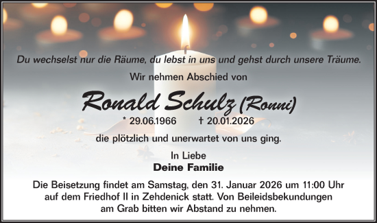 Traueranzeige von Ronald Schulz von Märkische Oderzeitung
