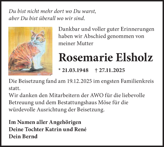 Traueranzeige von Rosemarie Elsholz von MO Oderld.-Echo