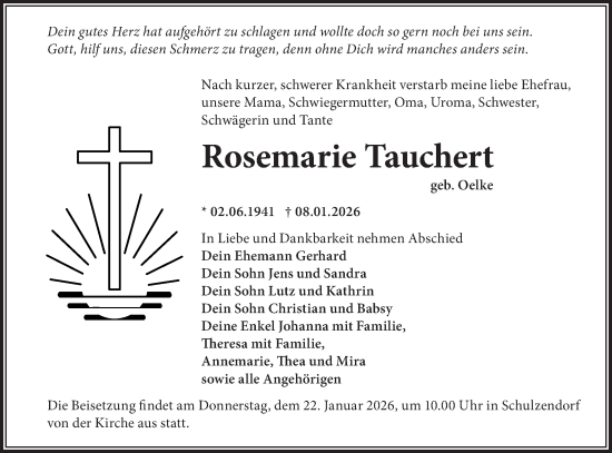 Traueranzeige von Rosemarie Tauchert von MO Oderld.-Echo