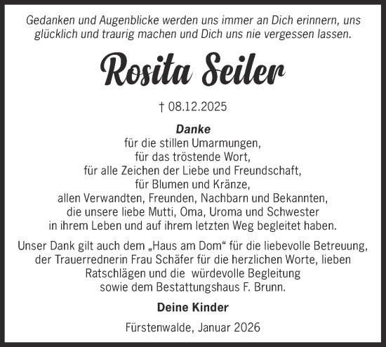 Traueranzeige von Rosita Seiler von Märkische Oderzeitung