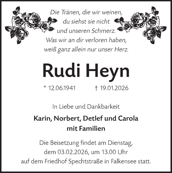 Traueranzeige von Rudi Heyn von Märkische Oderzeitung