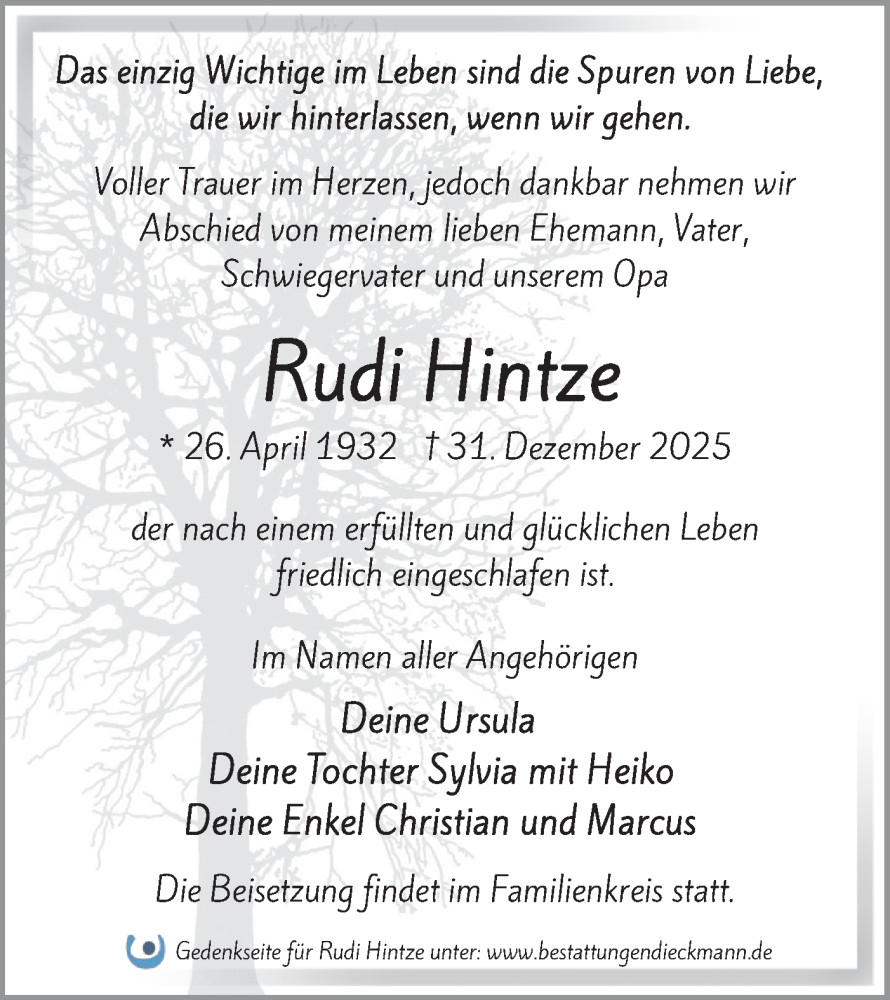  Traueranzeige für Rudi Hintze vom 10.01.2026 aus Märkische Oderzeitung