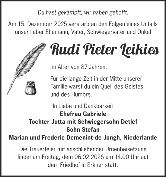 Traueranzeige von Rudi Pieter Leikies von Märkische Oderzeitung
