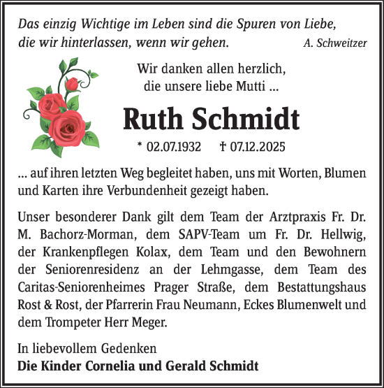 Traueranzeige von Ruth Schmidt von Märkische Oderzeitung