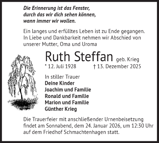 Traueranzeige von Ruth Steffan von Märkische Oderzeitung