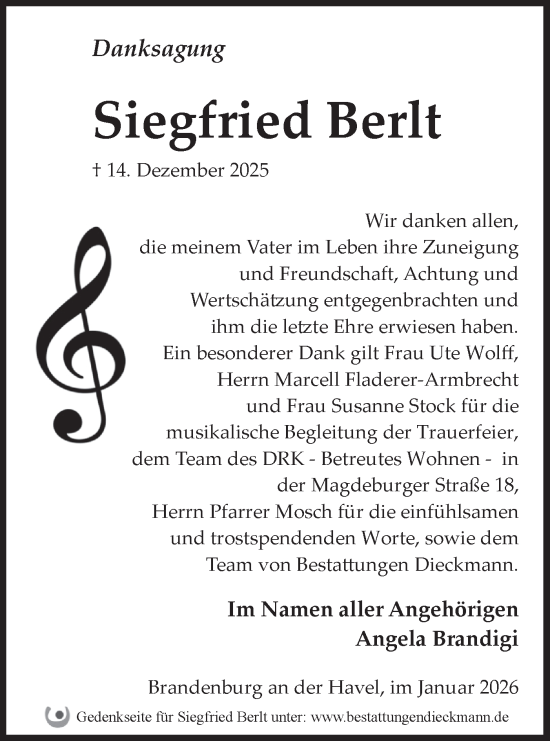 Traueranzeige von Siegfried Berlt von Märkische Oderzeitung