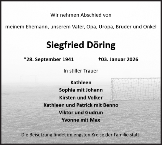 Traueranzeige von Siegfried Döring von Märkische Oderzeitung
