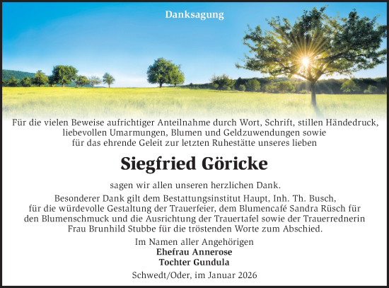 Traueranzeige von Siegfried Göricke von MO Uckerm.-Anz.