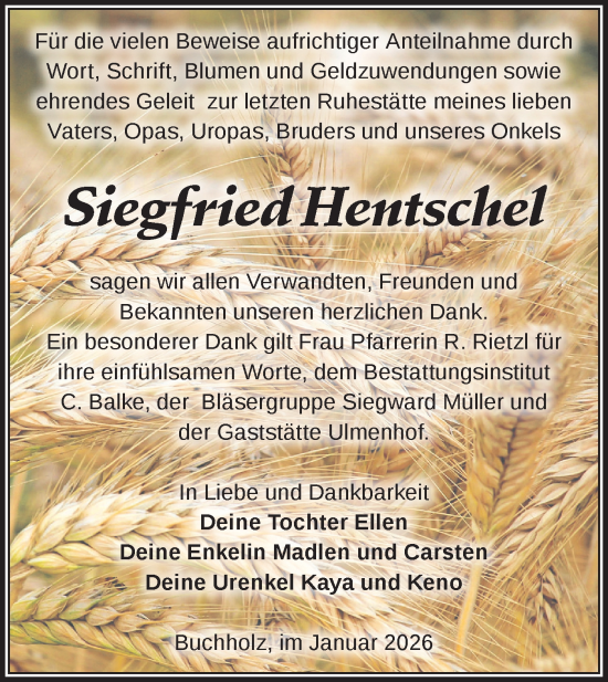 Traueranzeige von Siegfried Hentschel von Märkische Oderzeitung