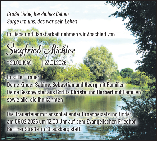 Traueranzeige von Siegfried Michler von Märkische Oderzeitung