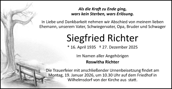 Traueranzeige von Siegfried Richter von Märkische Oderzeitung