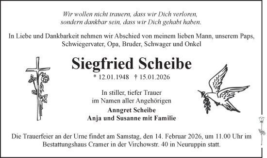 Traueranzeige von Siegfried Scheibe von Märkische Oderzeitung