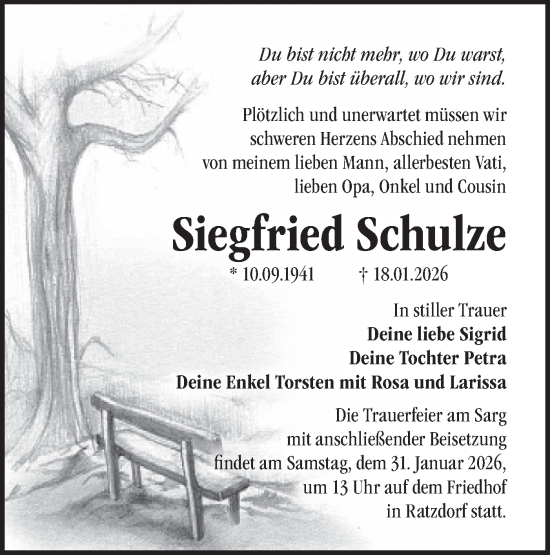 Traueranzeige von Siegfried Schulze von Märkische Oderzeitung
