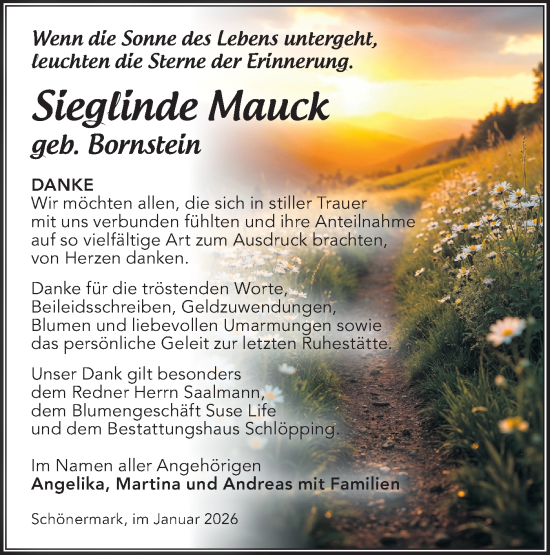 Traueranzeige von Sieglinde Mauck von Märkische Oderzeitung