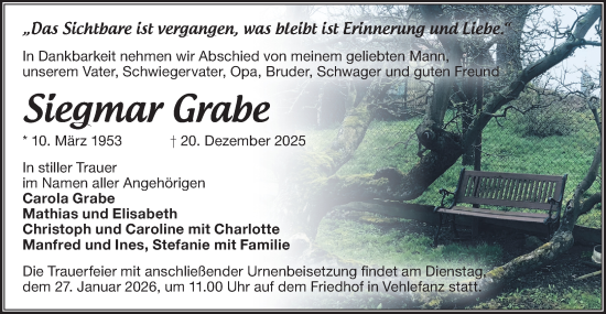 Traueranzeige von Siegmar Grabe von Märkische Oderzeitung