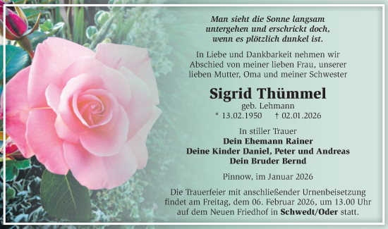 Traueranzeige von Sigrid Thümmel von MO Uckerm.-Anz.