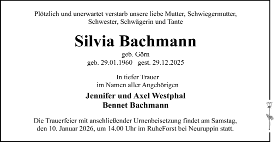 Traueranzeige von Silvia Bachmann von Märkische Oderzeitung